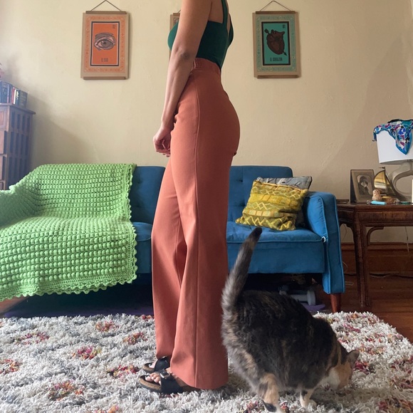Vintage Retro 70s Terracotta Rust High Waisted Trousers - Picture 3 of 4